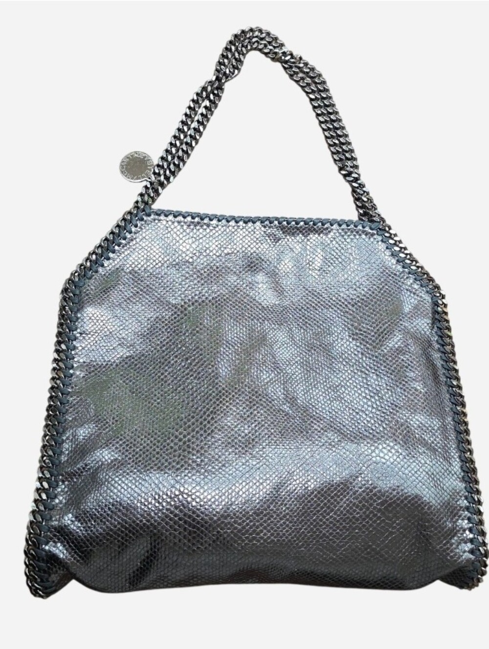 EUC Stella McCartney Silver Metallic Snakeskin Print Falabella Shoulder Tote Bag - Picture 3 of 16